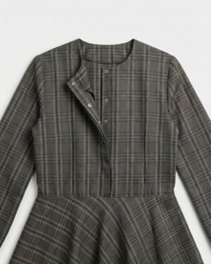 Desenli Gömlek Elbise - Gri Ekose